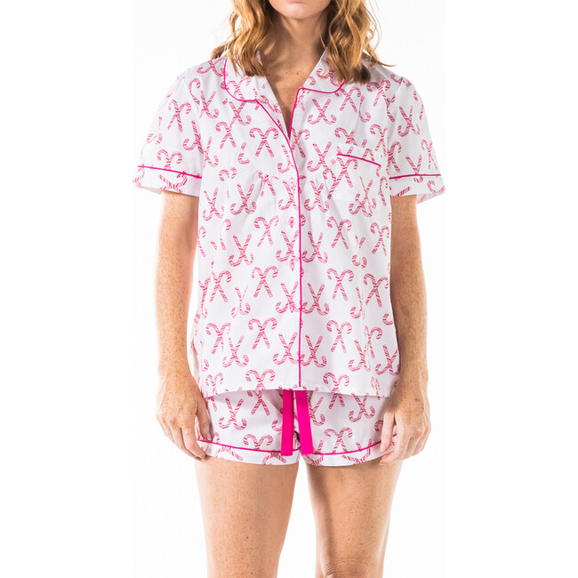 Women's Candy Cane Shirt & Boxer Set, Red - Pajamas - 4