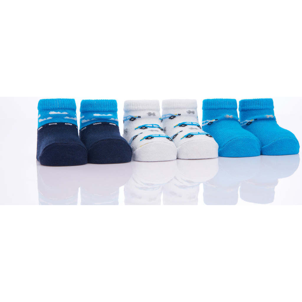 Car Print 3-Piece Cotton Socks Set, Blue - Socks - 1