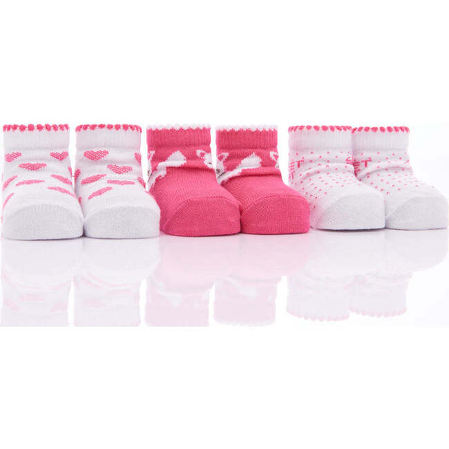 Heart Print 3-Piece Socks Set, Pink - Socks - 1