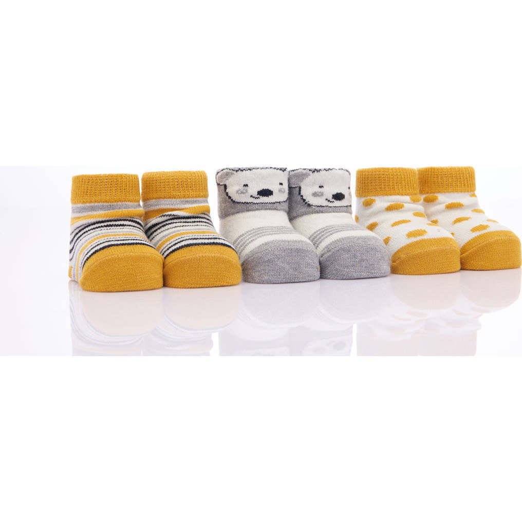 Koala Print 3-Piece Cottons Socks Set, Yellow - Socks - 1