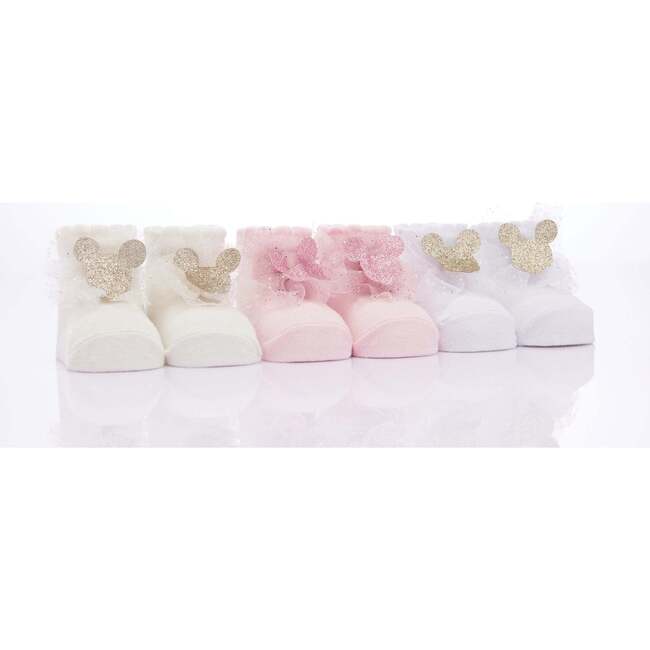 Glitter Mouse Tulle 3-Piece Cotton Socks Set, Pink - Socks - 1