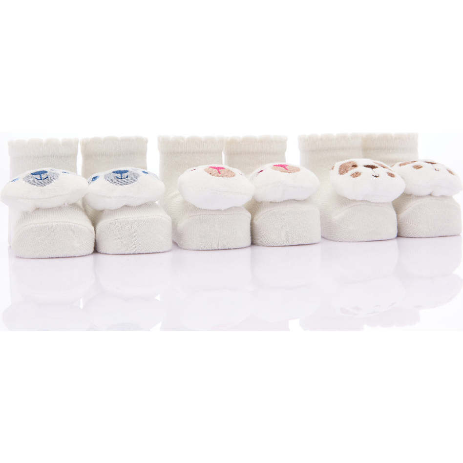 Animal Plush 3-Piece Cotton Socks Set, Cream - Socks - 1