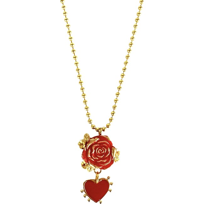 Gunner & Lux Rose Heart Necklace, Red