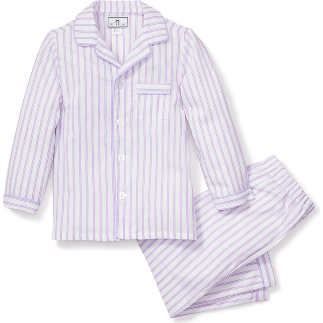 Pajama Set With Pearl Buttons, Lavender French Ticking - Pajamas - 1