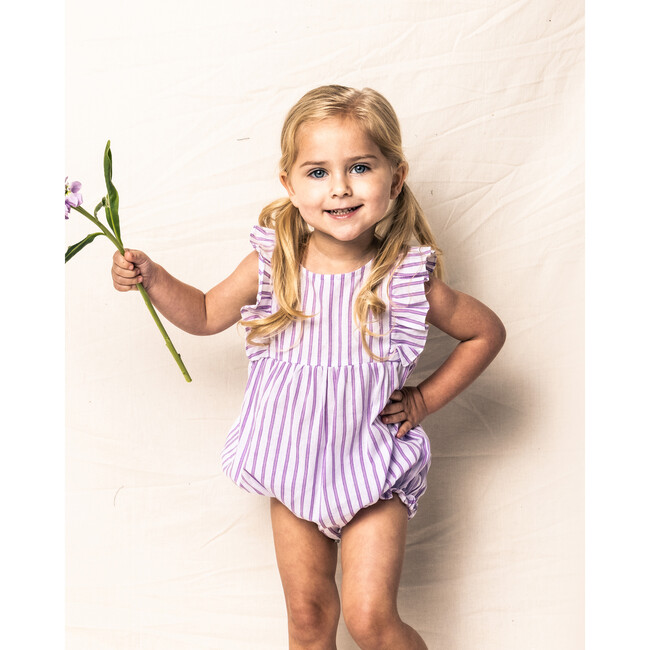 Ruffled Romper, Lavender French Ticking - Rompers - 2