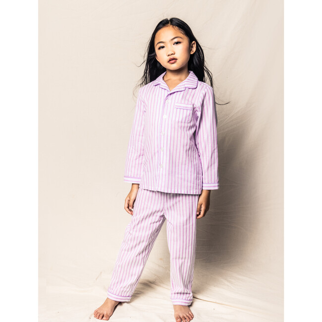 Pajama Set With Pearl Buttons, Lavender French Ticking - Pajamas - 3