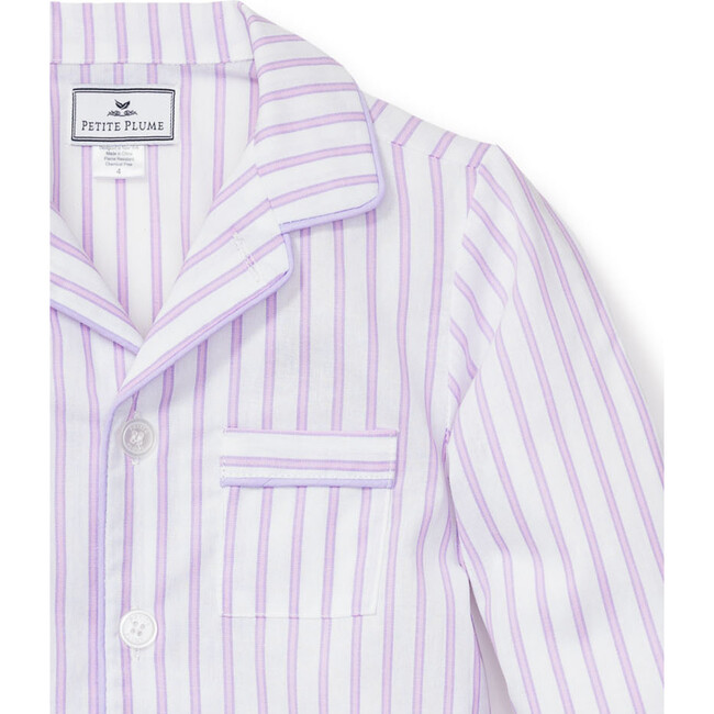 Pajama Set With Pearl Buttons, Lavender French Ticking - Pajamas - 5