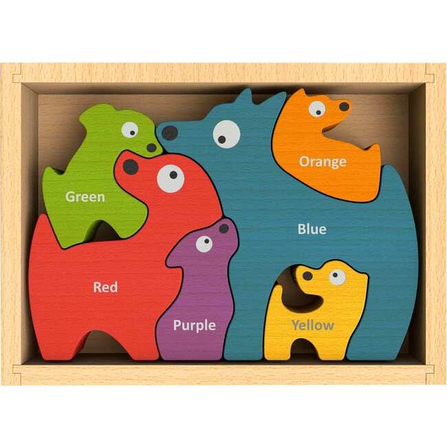 Bilingual Dog Family Puzzle, Multicolors - Wooden Puzzles - 1