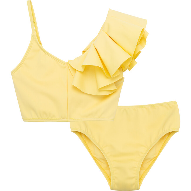 Ruffle One Shoulder Two-Piece Swimsuit, Yellow