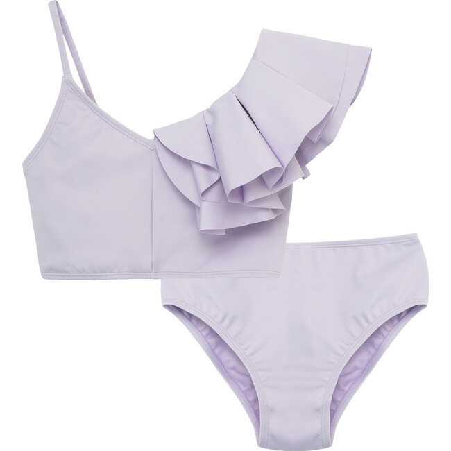 Ruffle One Shoulder Two-Piece Swimsuit, Lilac - Two Pieces - 1