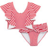 Flutter Nautical-Striped Two-Piece Swimsuit, Red - Two Pieces - 1 - thumbnail