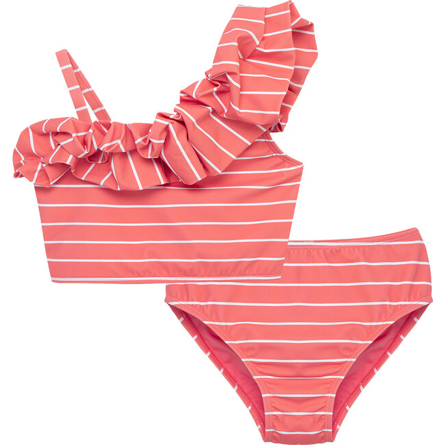 Bubble One Shoulder Two-Piece Swimsuit, Coral - Two Pieces - 1