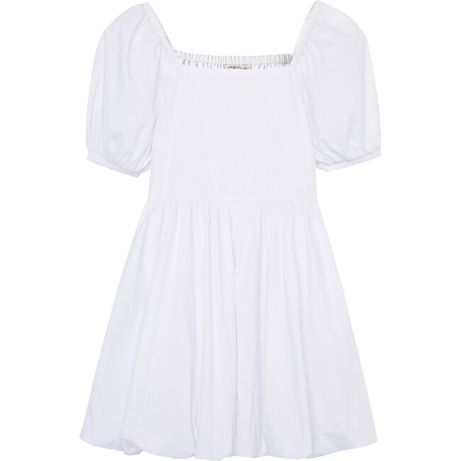 Woven Bubble Dress With Puffed Sleeves, White