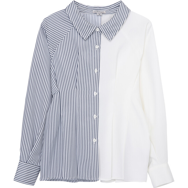 Woven Color-Blocked Top, White - Blouses - 1