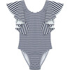 Flutter Nautical-Striped One-Piece Swimsuit, Blue - One Pieces - 1 - thumbnail