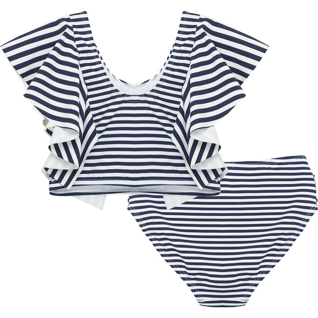 Flutter Nautical-Striped Two-Piece Swimsuit, Blue - Two Pieces - 3