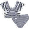 Flutter Nautical-Striped Two-Piece Swimsuit, Blue - Two Pieces - 3 - thumbnail