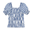Peasant Square Neck Smocked Top, Blue - Blouses - 1 - thumbnail