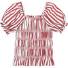 Peasant Square Neck Smocked Top, Red - Blouses - 1 - thumbnail