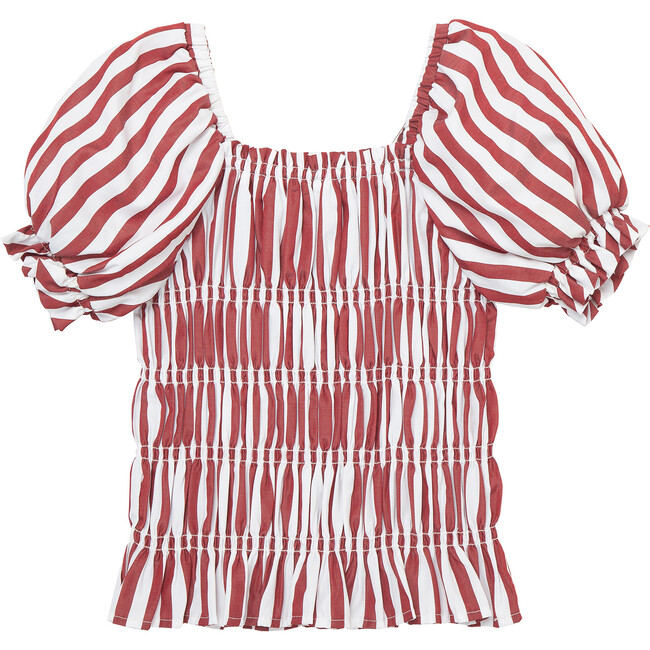 Peasant Square Neck Smocked Top, Red - Blouses - 2
