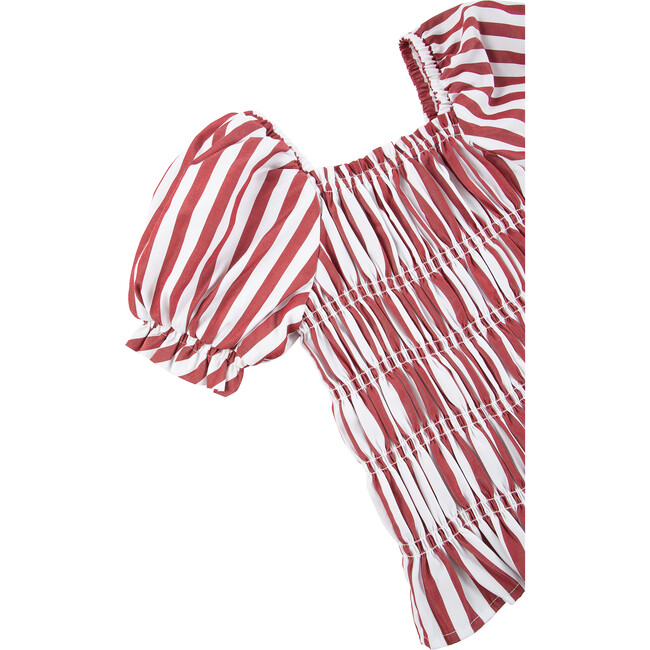 Peasant Square Neck Smocked Top, Red - Blouses - 3
