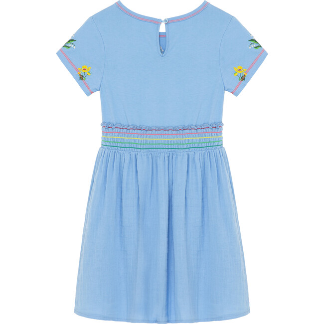 Embroidered Botanicals Dress, Blue - Dresses - 2