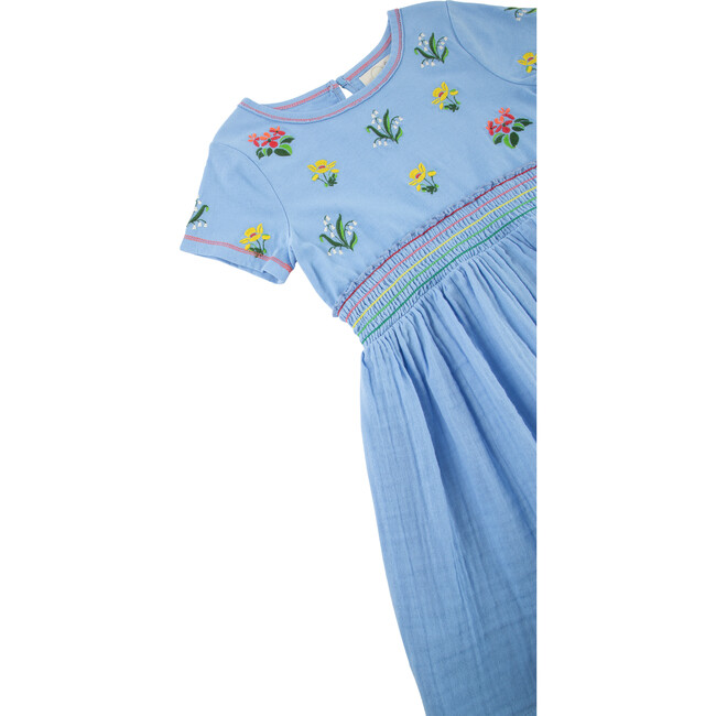 Embroidered Botanicals Dress, Blue - Dresses - 3