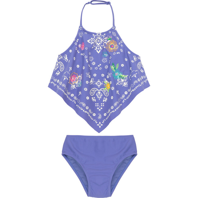 Embroidered Handkerchief 2-Piece Swimsuit, Purple - Two Pieces - 1