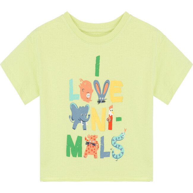 I Love Animals Cropped Tee, Lime - T-Shirts - 1