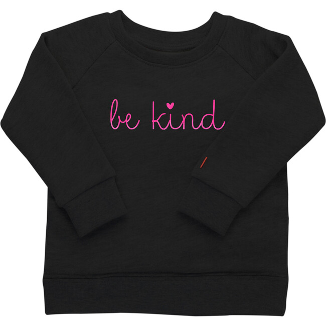 The Organic Pullover Sweatshirt Be Kind, Black With Hot Pink