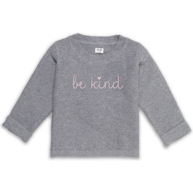 The Garter Stitch Sweater Embroidered, Grey With Light Pink