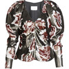 Women's Cameron V-Neck Top With Puffed Sleeves, Black Multi - Blouses - 1 - thumbnail