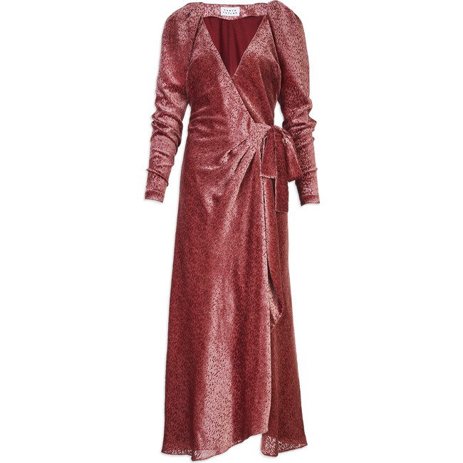 Women's Laureen Velvet V-Neck Wrap Dress, Rosewood - Dresses - 1
