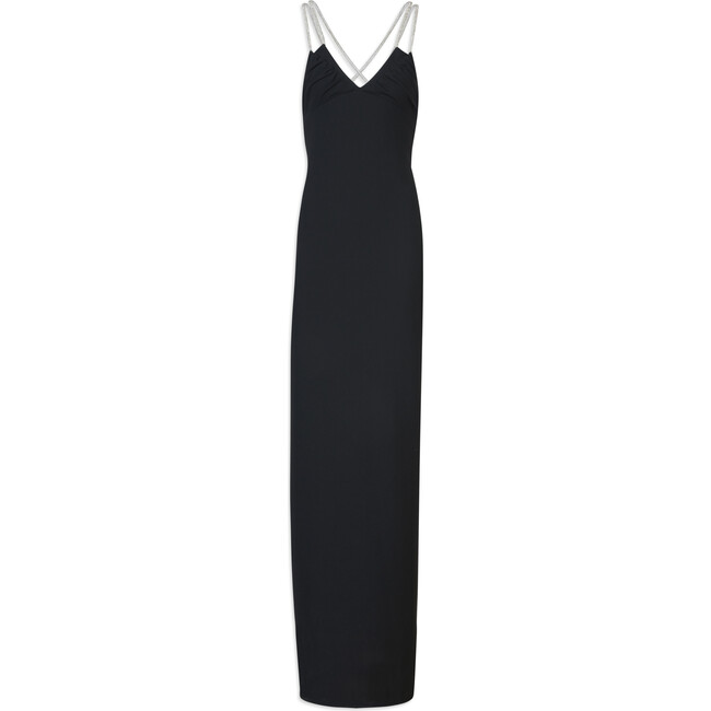 Women's Dasha Low-Back Column Gown With Crossed Tie Straps, Black - Dresses - 1
