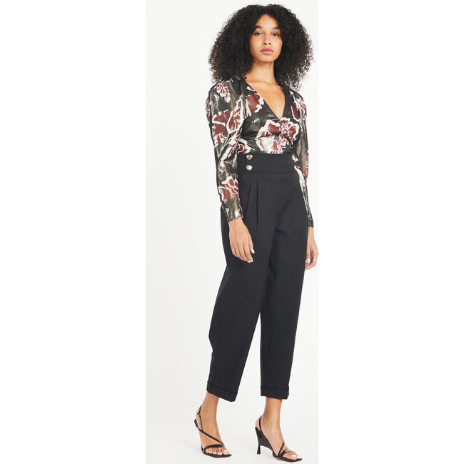 Women's Cameron V-Neck Top With Puffed Sleeves, Black Multi - Blouses - 2