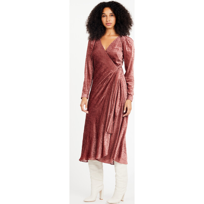 Women's Laureen Velvet V-Neck Wrap Dress, Rosewood - Dresses - 2