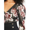 Women's Cameron V-Neck Top With Puffed Sleeves, Black Multi - Blouses - 3 - thumbnail