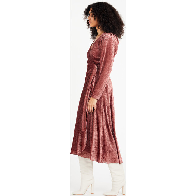 Women's Laureen Velvet V-Neck Wrap Dress, Rosewood - Dresses - 4