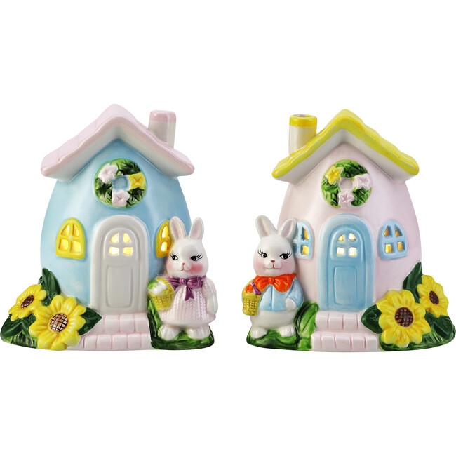 Set of 2 Ceramic Bunny Cottages