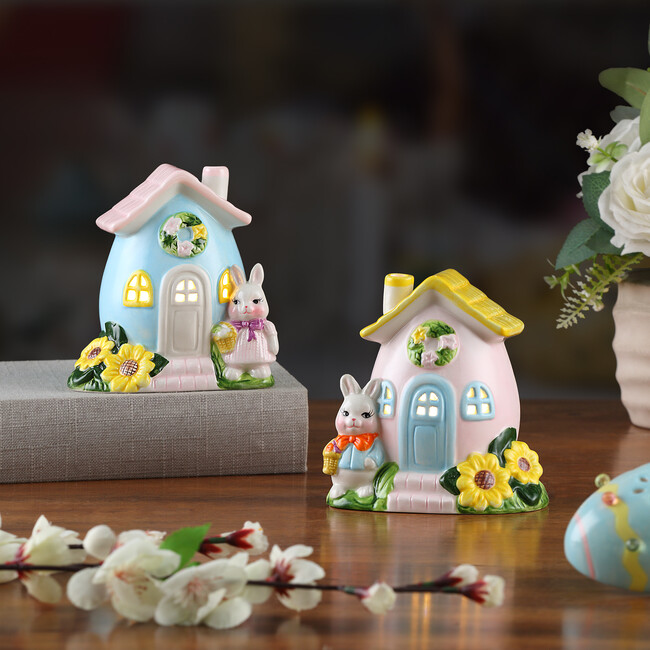 Set of 2 Ceramic Bunny Cottages - Accents - 2