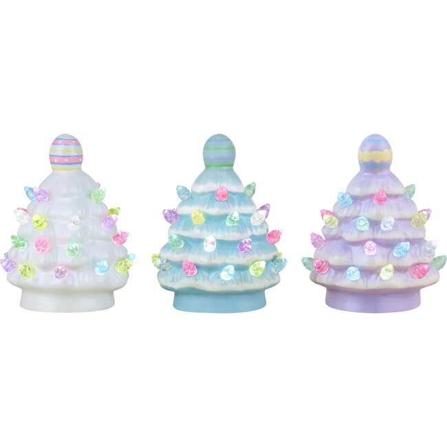 Set of 3 Ceramic Miniature Trees with Easter Egg Toppers