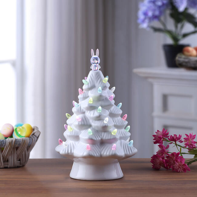 13" Ceramic Easter Bunny, White Tree - Accents - 2