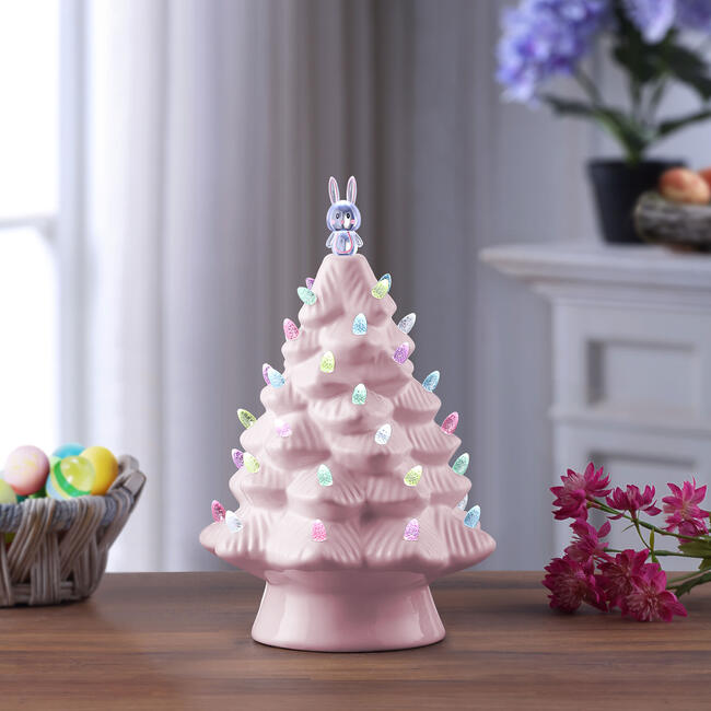 Ceramic Easter Bunny, Pink Tree - Accents - 2