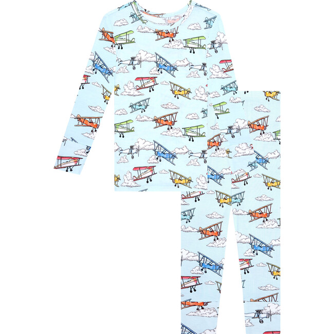 Flyer Long Sleeve Basic Pajama, Blue - Pajamas - 1