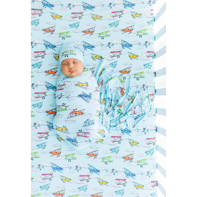 Flyer Infant Swaddle and Beanie Set, Blue - Mixed Apparel Set - 2