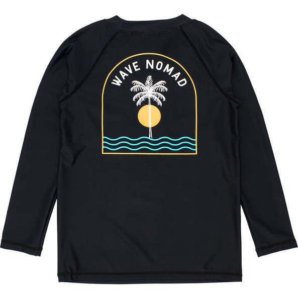 Wave Nomad Long Sleeve Rash Top, Black And Multicolors