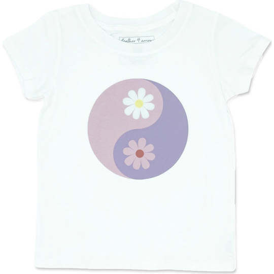 Yin And Yang Everyday Cap Sleeve Tee, White And Purple - Tees - 1
