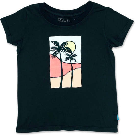 Palm Sunset Everyday Cap Sleeve Tee, Multicolors And Black