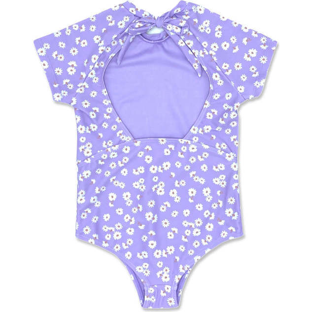 Lanikai Cap Sleeve One Piece With Soft Back Tie, Lavender And White - One Pieces - 2