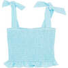 Hannah Smoked Top With Shoulder Ties, Blue - Blouses - 1 - thumbnail